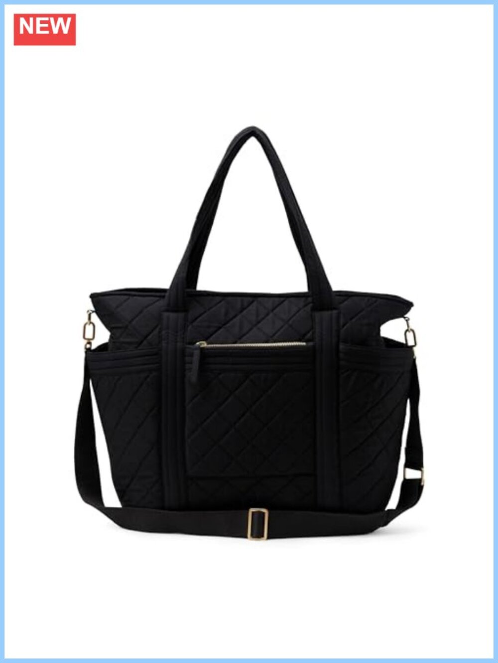 Quilted Cotton Travel Tote Bag with Padded Handles & Crossbody Strap